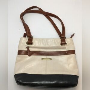 Stone Mountain Shoulder Bag Dark Blue, Brown, Cream Bonded Leather Shell & Trim